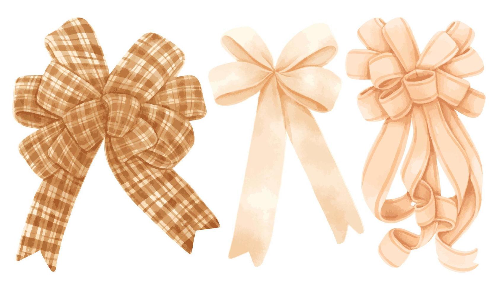 Set of gift ribbons bow illustrations hand painted watercolor styles vector