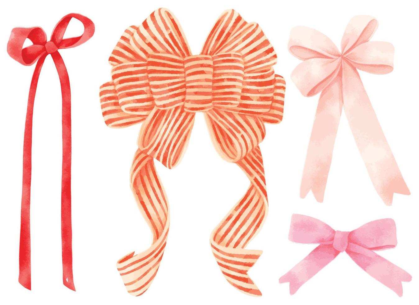 Set of gift ribbons bow illustrations hand painted watercolor styles vector