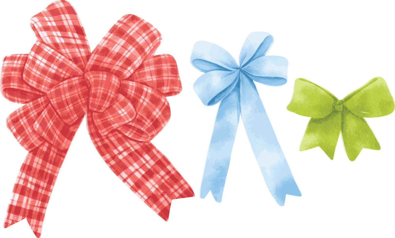 Set of gift ribbons bow illustrations hand painted watercolor styles vector