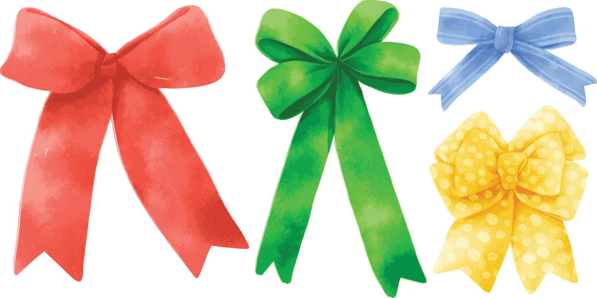 Set of gift ribbons bow illustrations hand painted watercolor styles vector