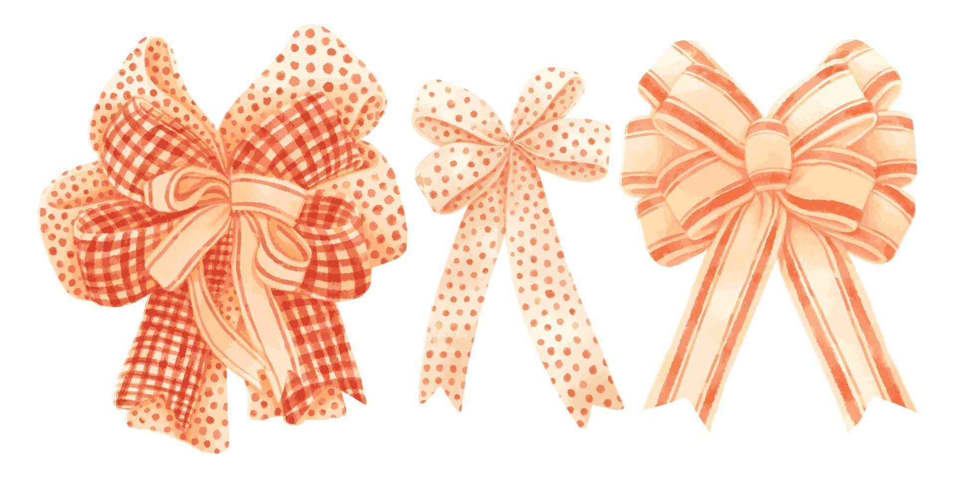 Set of gift ribbons bow illustrations hand painted watercolor styles vector