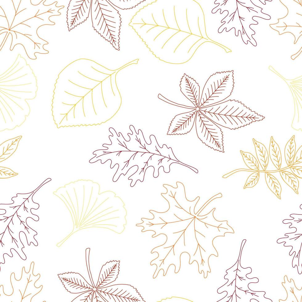 Colorful autumn leaves vector seamless pattern. Foliage texture,  maple, linden, rowan, oak, chestnut, ginkgo.