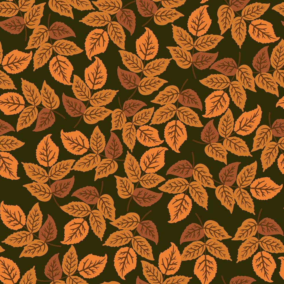 Wild rose autumn leaves. Fall seamless vector pattern briar, dog-rose, eglantine.