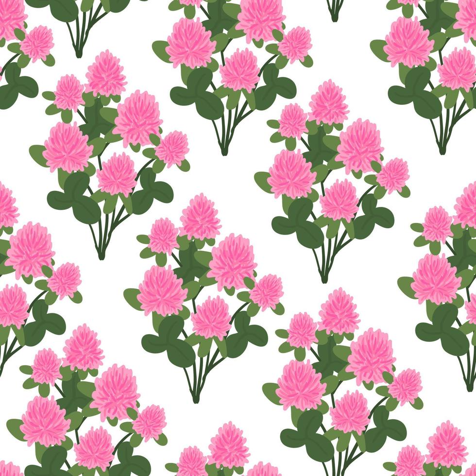 Floral Red clover seamless pattern. Cute pink flowers Trifolium background. Summer concept. Design element for textile, fabrics, scrapbooking, wallpaper and etc. Vector illustration.