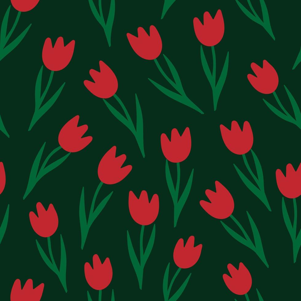 Tulip seamless vector pattern. Spring floral simple, stylish repeat texture for wrapping, web page background, Mothers day, womens day greeting card, fabrics, home decor, scrapbooking