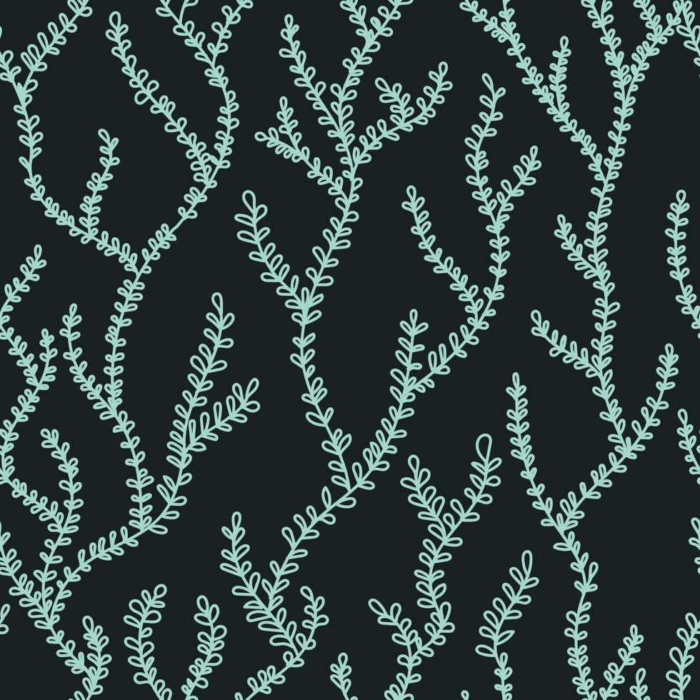 Branches with leaves, algae, water plant vector seamless pattern. Delicate, light floral, herbs shapes background. Abstract texture  for wrapping, wallpaper, textile,  leaflet. Bright mosaic backdrop.