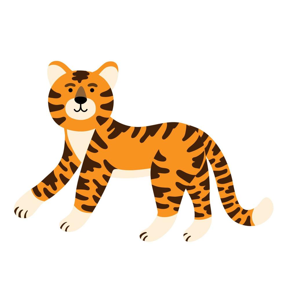 Ilustración vectorial de un tigre rayado de jengibre. símbolo de la fiesta china, carácter de año nuevo 2022. tema de vida silvestre y fauna, jungla de gatos, mascota de mamífero salvaje vector