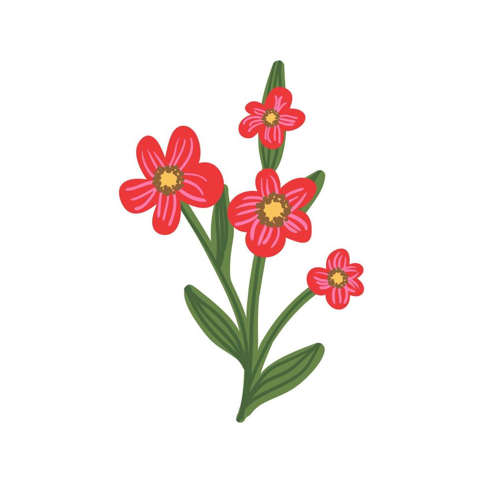 Retro style flower in vibrant colors. Isolated on white for greeting cards, Easter, Thanksgiving, scrap booking. Spring floral botanical vector illustration, trendy tiny tattoo design