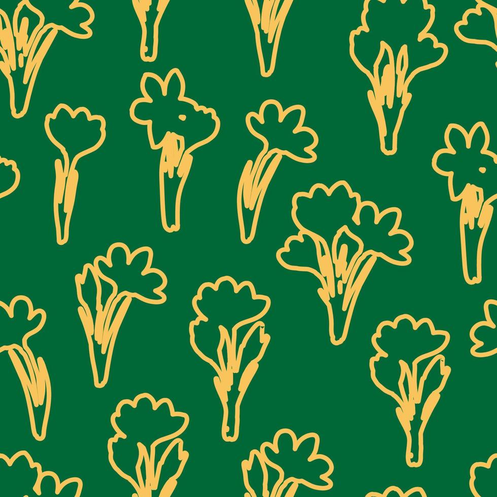 Spring flower crocus, saffron seamless pattern. Background for wrapping paper, textile, fabric, wallpaper, scrapbook, congratulation Easter, Mothers and Womens Day. Childish doodle stroking style vector