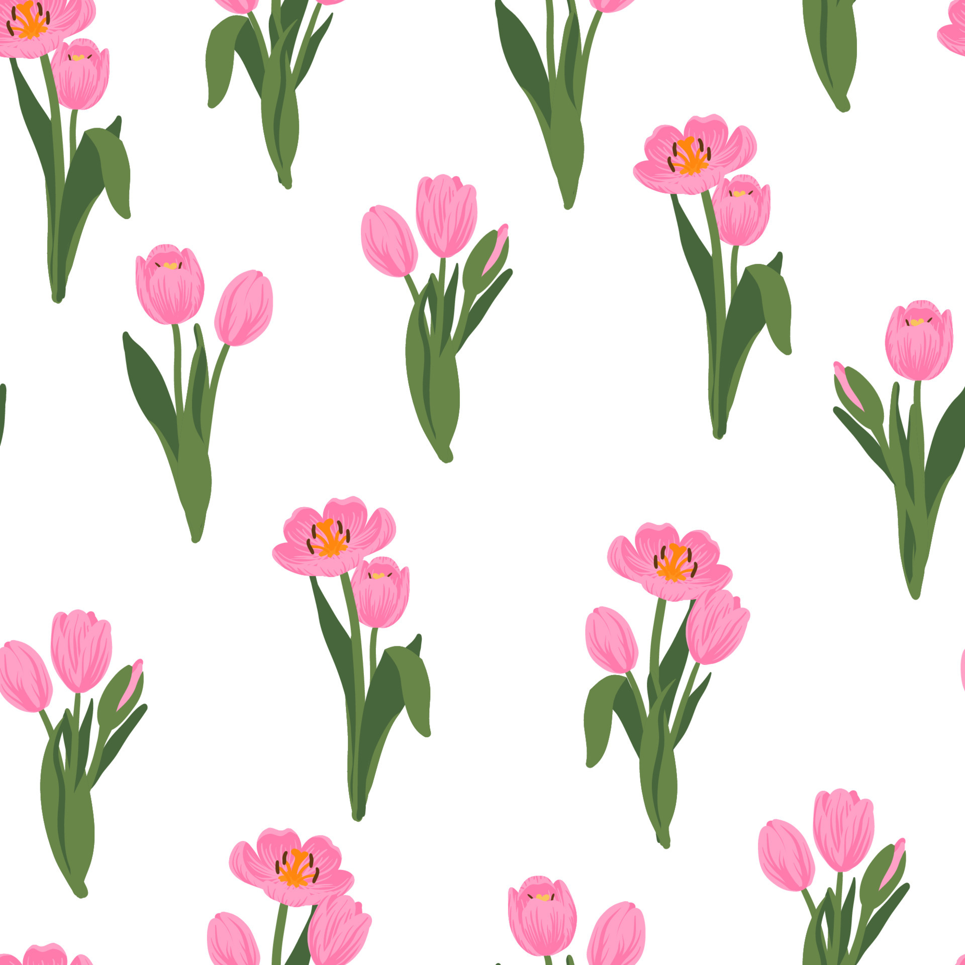 Seamless floral pattern red, yellow, purple, pink tulips and green leaves.  Spring flowers background for wrapping, textile, wallpaper, scrapbook,  Easter, Happy Mothers, Womens Day. Flat cartoon design 4806455 Vector Art  at Vecteezy