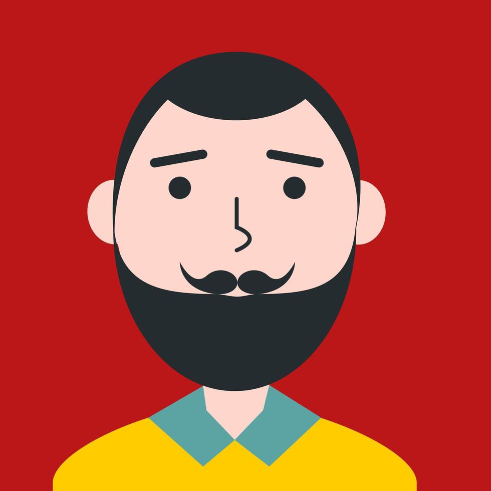 Flat color hipster portrait. Young man European ethnicity face avatar. Characters for web, video game, account, vector icon.