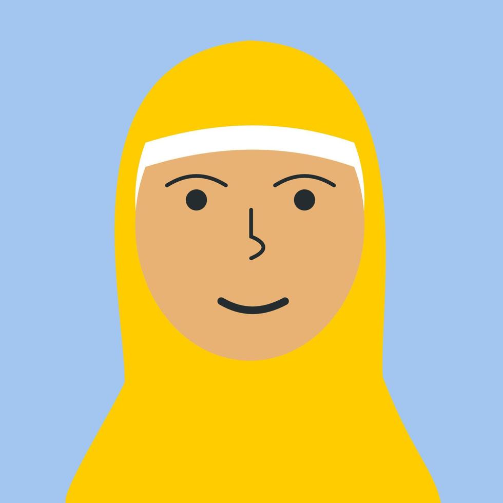 Flat color muslim women portrait. Young girl Arab ethnicity face avatar. Characters for web, video game, account, vector icon.