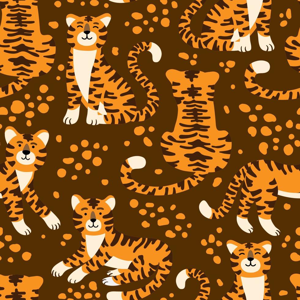 tigres lindos vector de patrones sin fisuras. espectáculo de animales de circo. textura de moda. diseño para tela, papel tapiz, papel de regalo, tarjeta de invitación, papel de álbum de recortes.