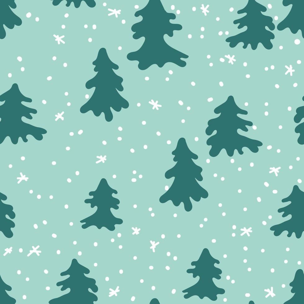 Seamless vector pattern with fir tree and snowfall for wallpaper, pattern fills, web page backgrounds, surface textures, gifts. Creative handmade textures for winter holidays, Christmas, New Year.