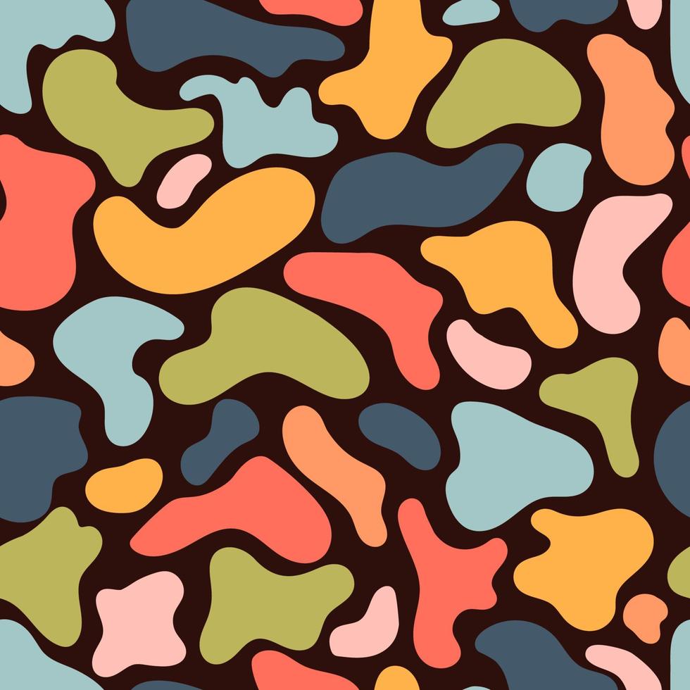 Neutral texture with simple hand-drawn colorful spots. Vector abstract seamless pattern design. Decorative shapes and silhouettes repeated background for fabric design.