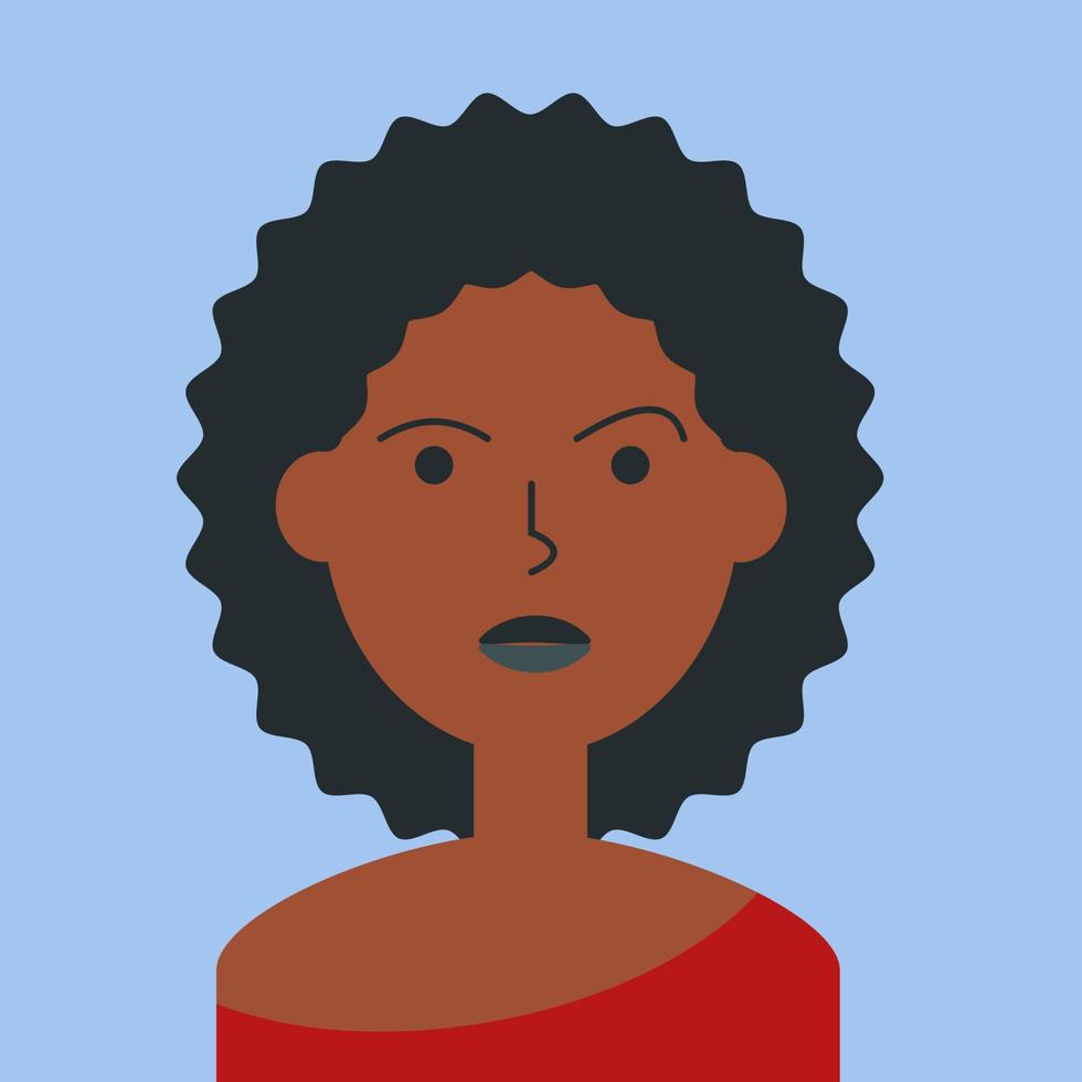 retrato de mujer de color plano. avatar de cara de etnia africana de niña joven. personajes para web, videojuego, cuenta, icono de vector. vector