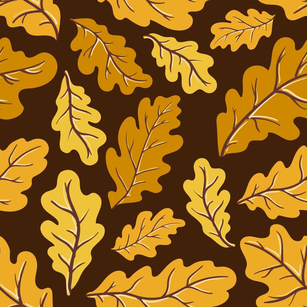 Ginger, gold and yellow autumn oak leaves vector seamless pattern. Texture of a leaf fall deciduous tree branch for fabrics, wrapping paper, backgrounds and other designs.