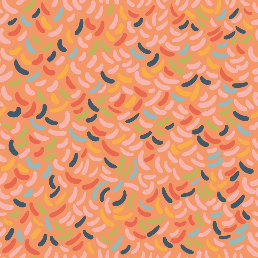 Hand-drawn striped vector seamless pattern with short oblique strokes in rainbow colors. Lines, shapes, curves texture for paper, gift wrap, wallpapers, fabric, textile design.