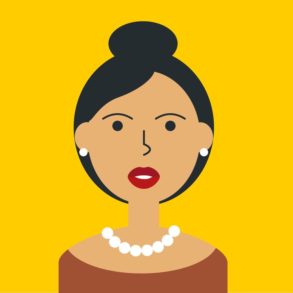 Flat color women portrait. Young girl Asian ethnicity face avatar. Characters for web, video game, account, vector icon.