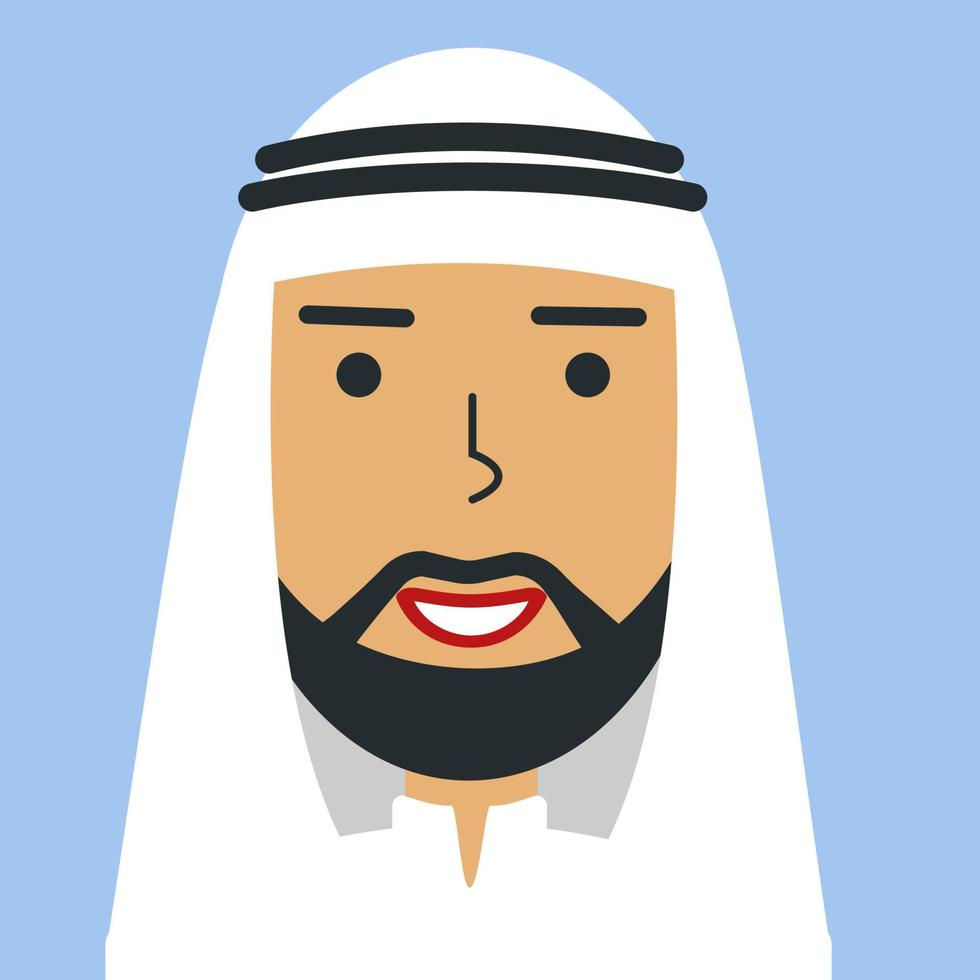 retrato musulmán de color plano. avatar de cara de etnia árabe joven. personajes para web, videojuego, cuenta, icono de vector. vector