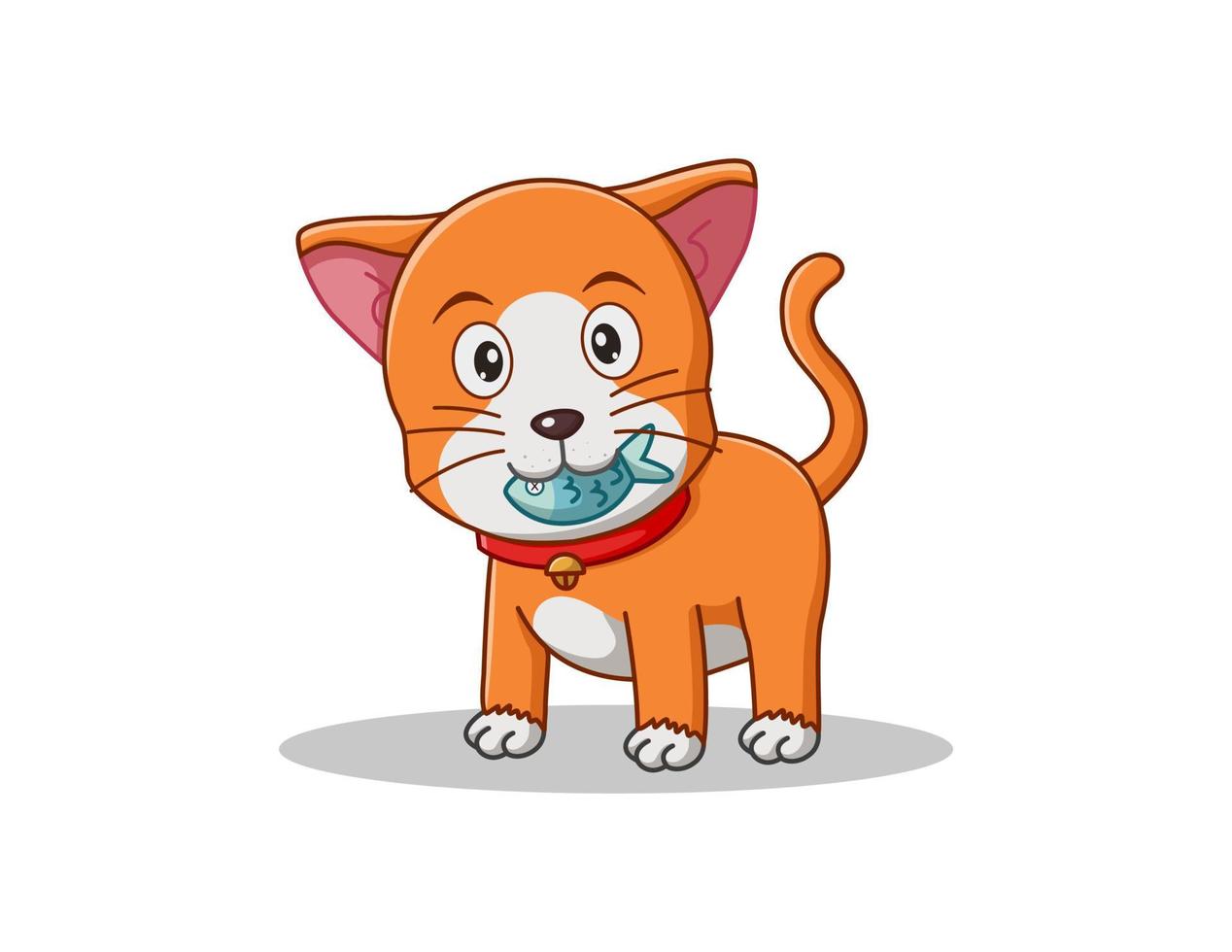Vector illustration of Cute Cat cartoon eating fish