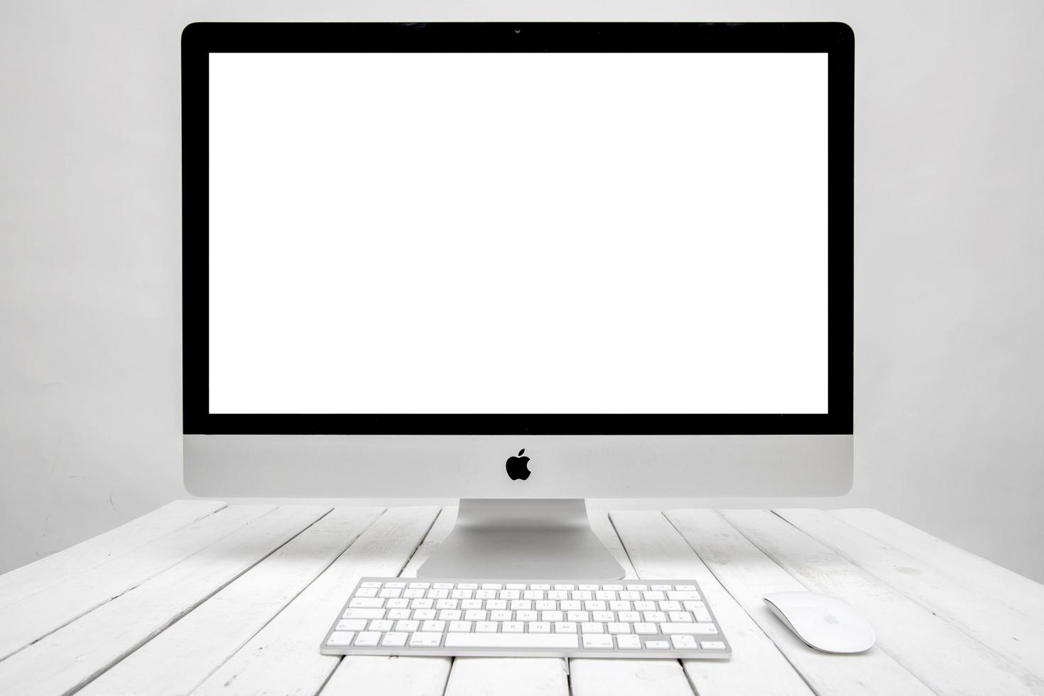 BELGRADE, SERBIA, 2017 - Detail of the iMac computer. It is  Macintosh desktop computers designed and built by Apple Inc photo