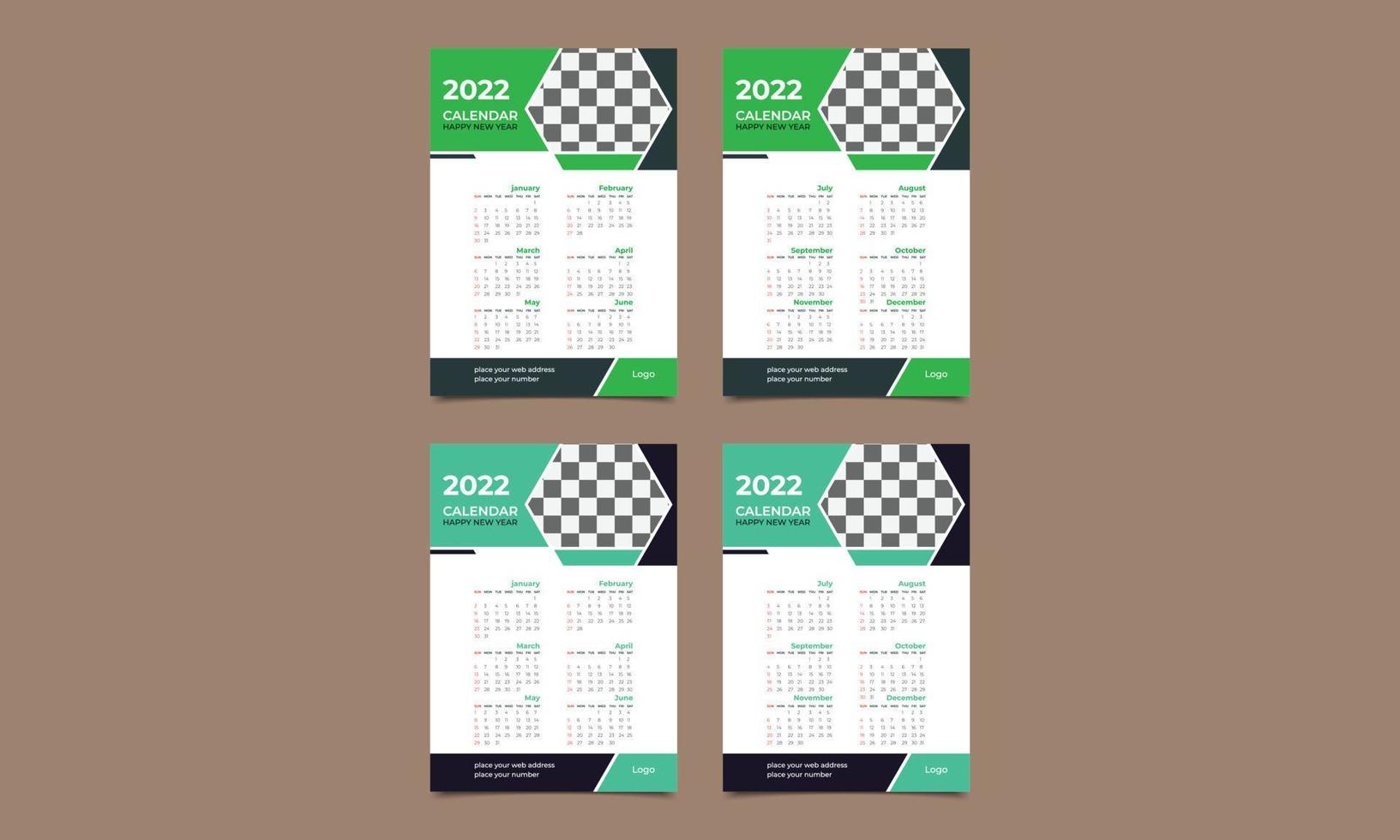 2022 calendar design template. 12 months included and Week Starts on Sunday. 2022 corporate wall calendar. vector illustration.