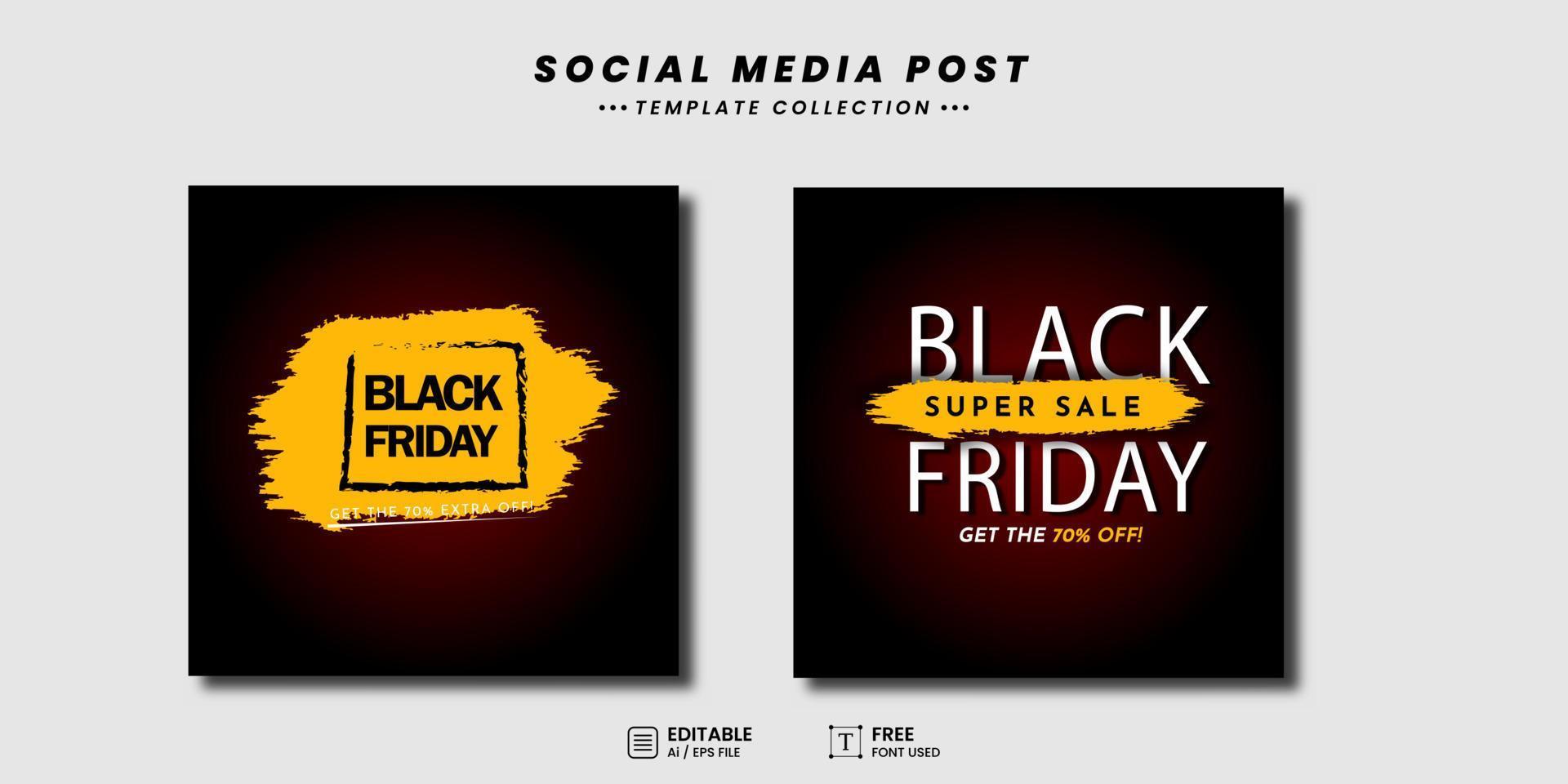 Black friday social media post super sale yellow brush stroke vector