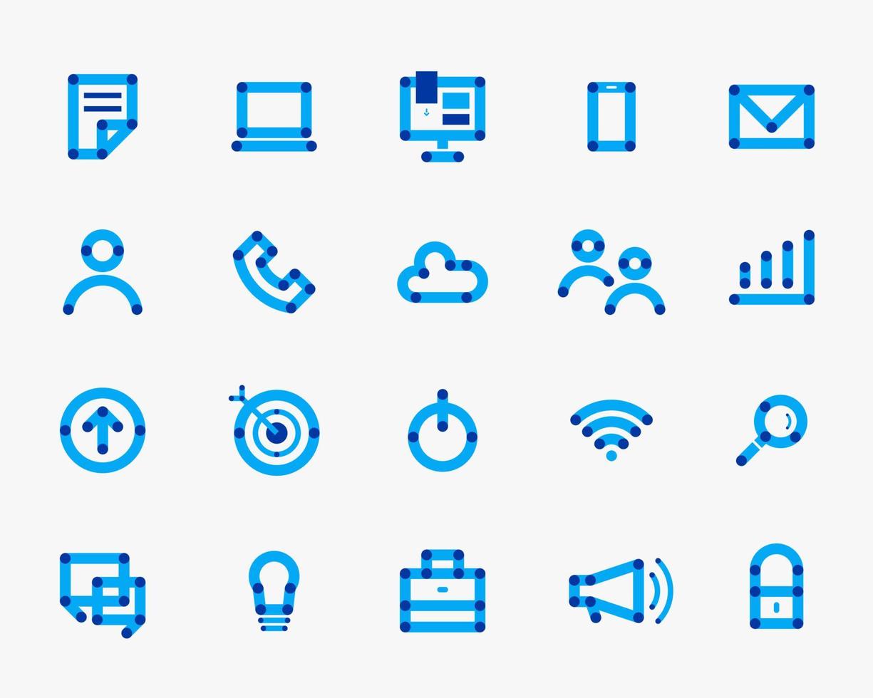 Conjunto de iconos redondos de vector de comunicación azul en línea