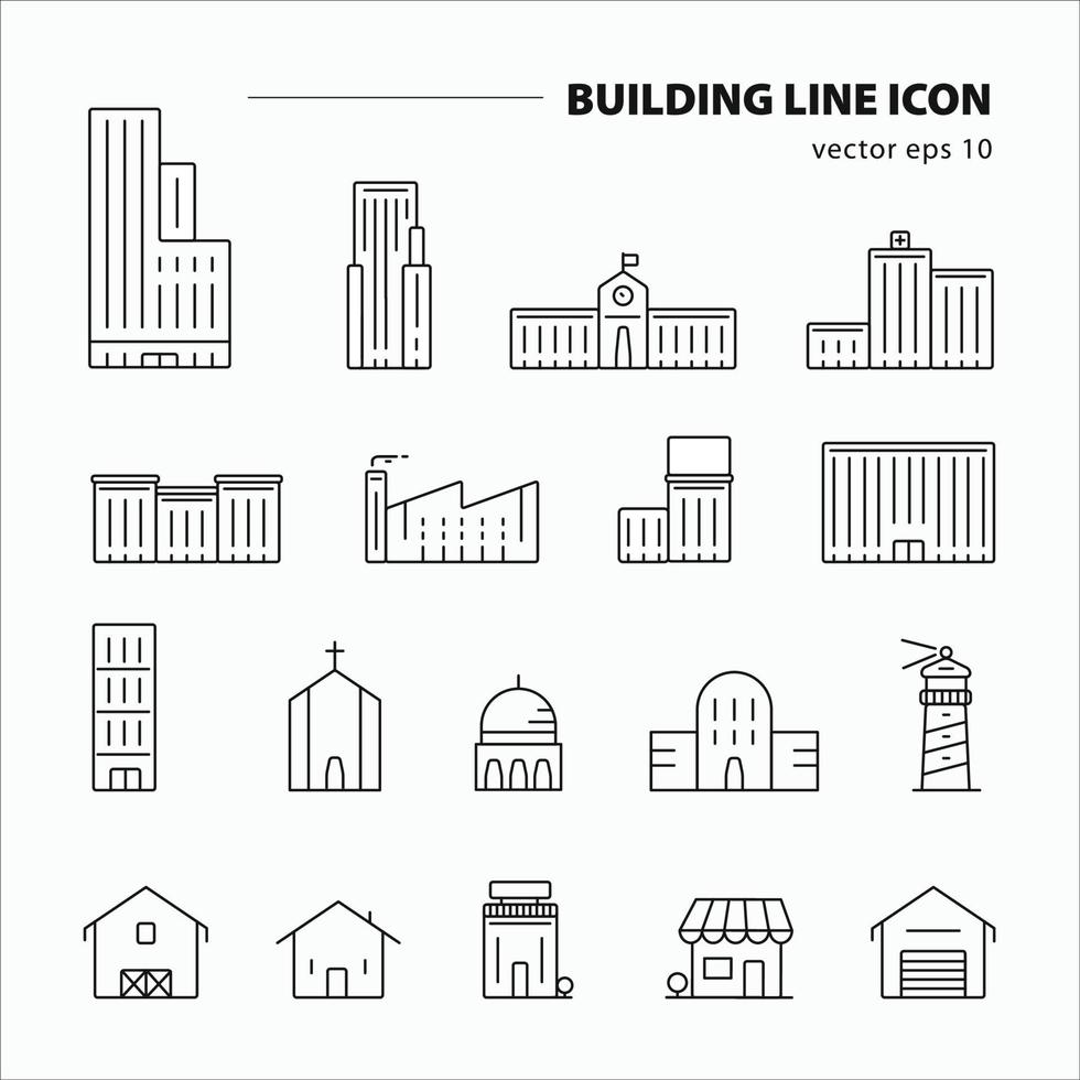 Set of building and real estate line icons vector