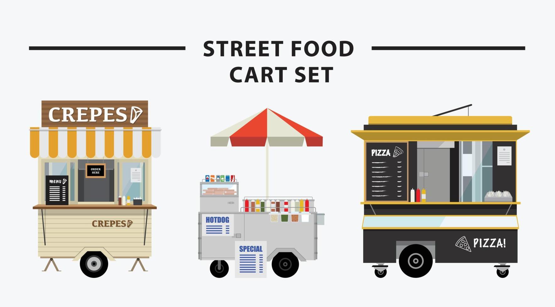 Street food cart vector illustration set