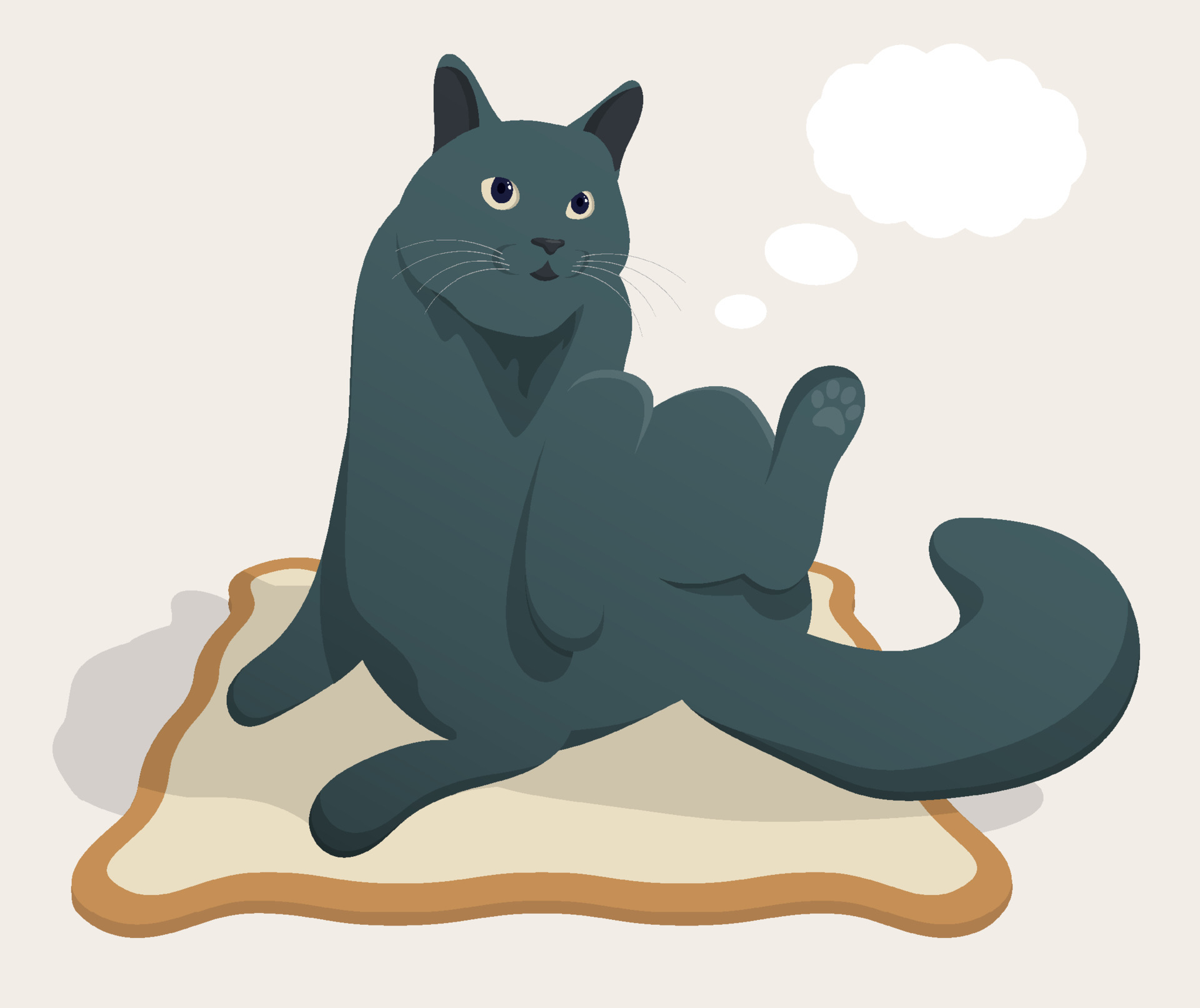 Impudent fat cat sits relaxed on rug. and dreams of food. Bubbles, clouds for text fly near head of gray cat. Cartoon vector 4806938 Vector Art at Vecteezy Impudent fat cat sits relaxed on rug. and dreams of food. Bubbles, clouds for text fly near head of gray cat. Cartoon vector 4806938 Vector Art at Vecteezy