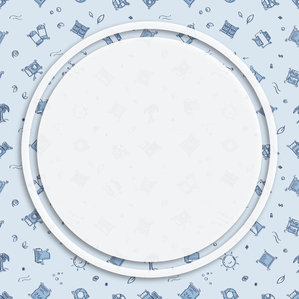 Circle frame, background on seamless pattern with doodle linear icons. Printing of finished photos. Camera, film, memory card, lens. Media network posting back vector