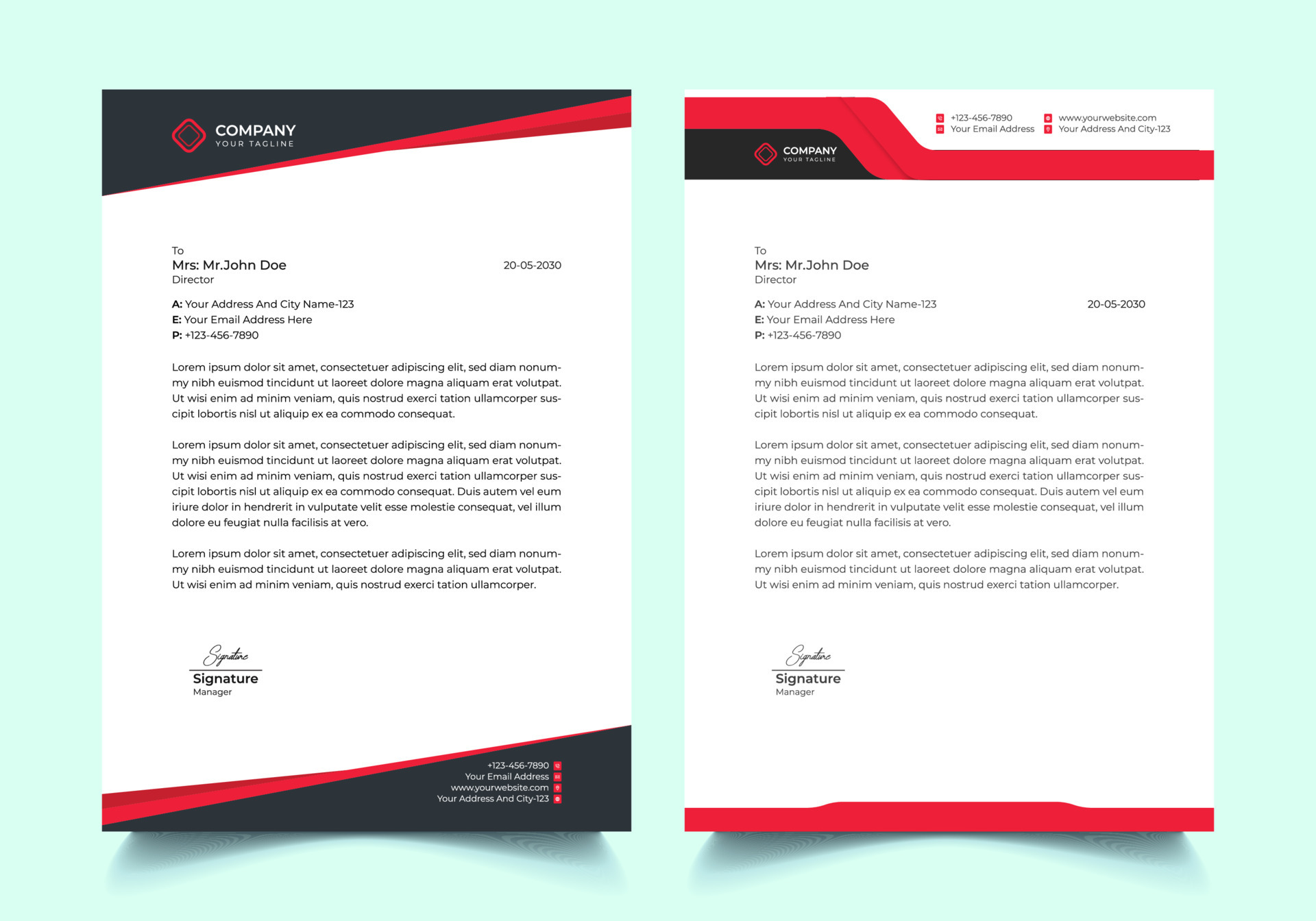 Corporate Letterhead Template Design. With Two Types Of Different