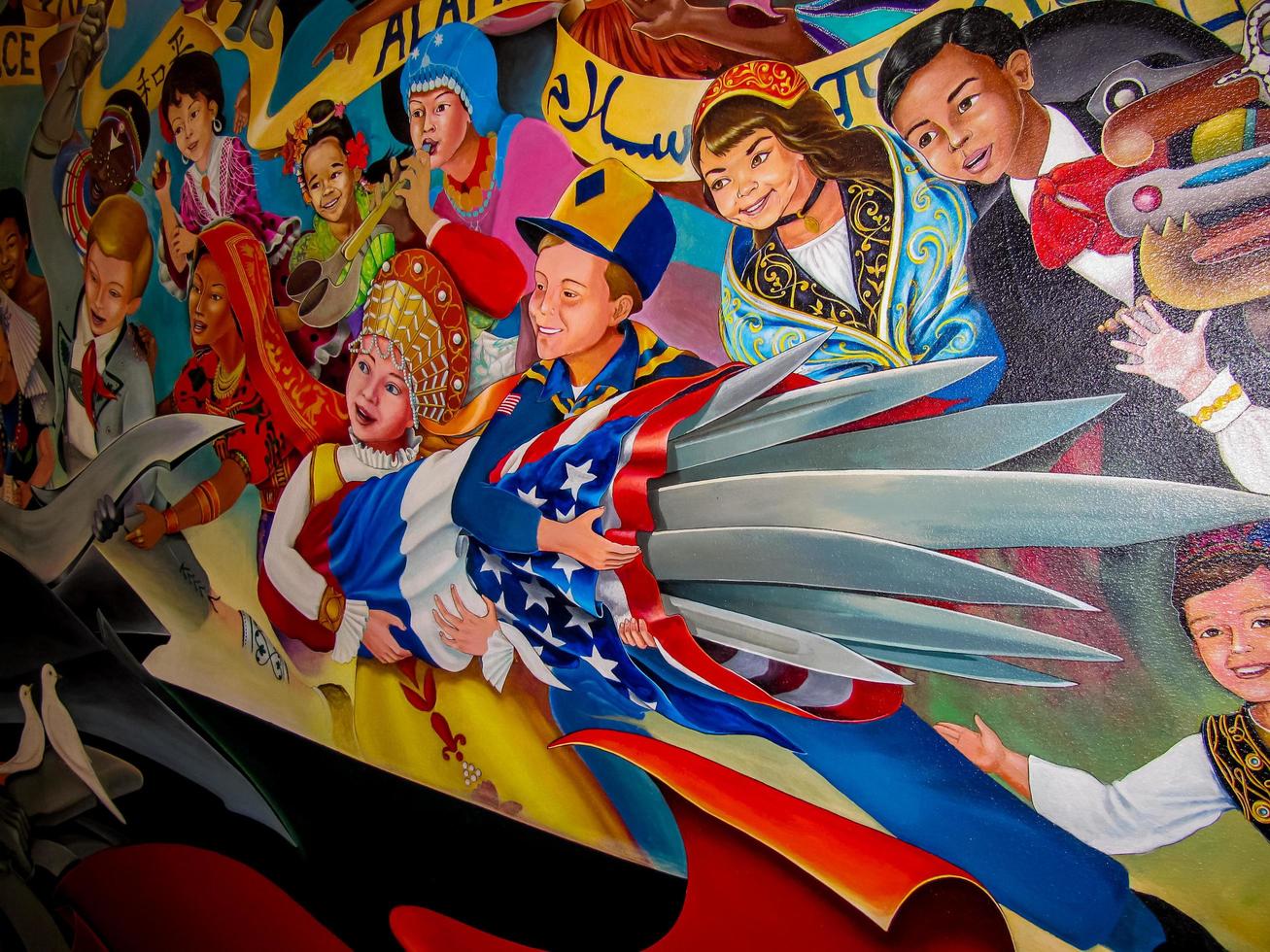 DENVER, USA, 2008 - Children of the World Dream of Peace mural by Leo Tanguma at Denver International airport. DIA's Art Collection was honored for ten best airports for public art in the US photo