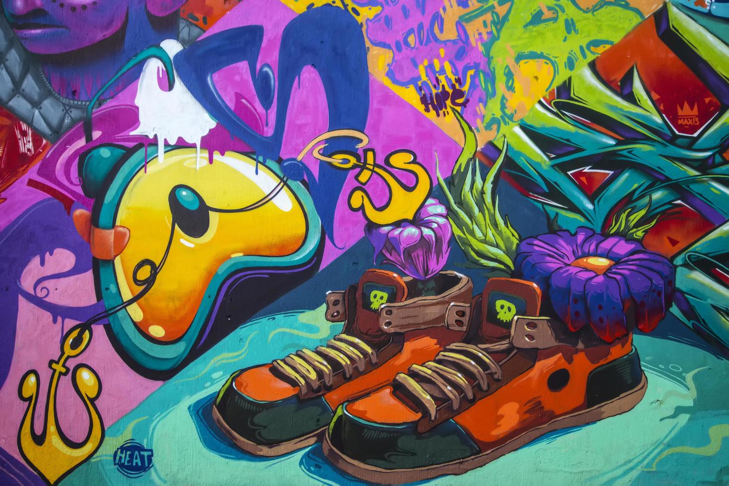 BELGRADE, SERBIA, 2014 - Graffiti on the walls in Savamala in Belgrade. Project Red Bull Door Deco transforms old and decayed doors at Savamala into creative field for the graffiti artists photo