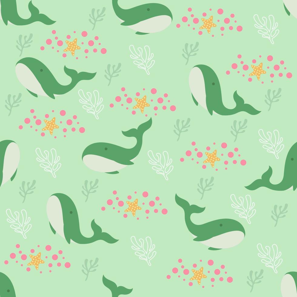 soft green whale seamless pattern vector