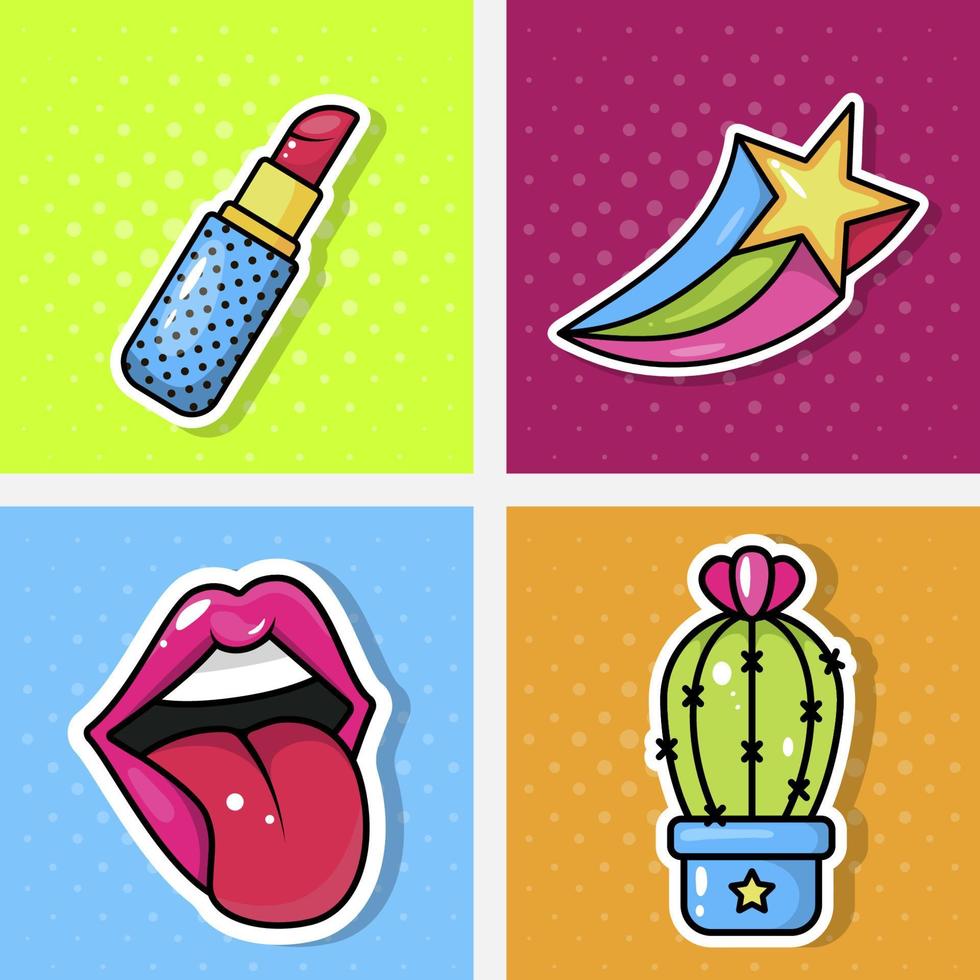 Insignias de parche de moda labios de mujer vector