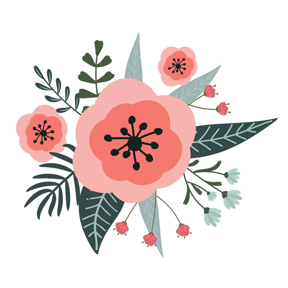 conjunto de flores y elementos florales aislados sobre fondo blanco. vector