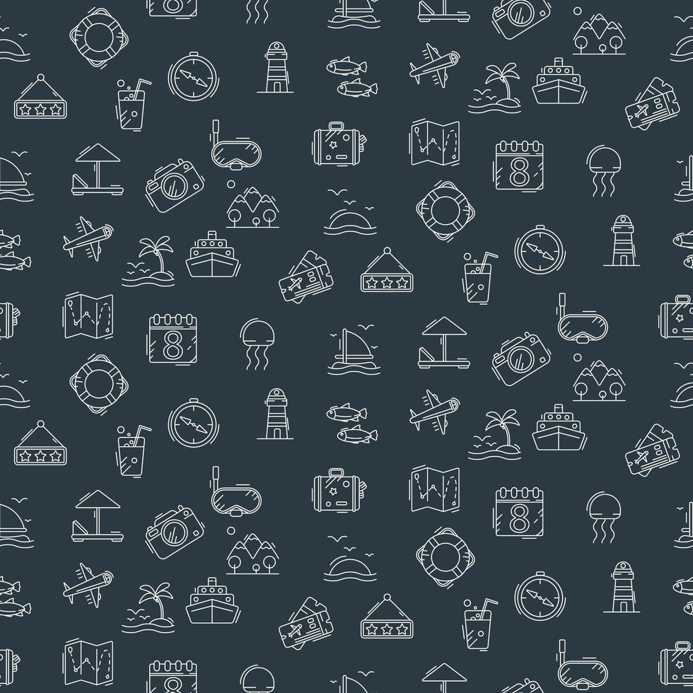 Stylish seamless pattern with laconic travel and vacation icons. vector