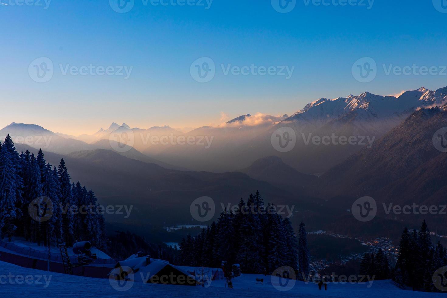 View of hazy mountains photo