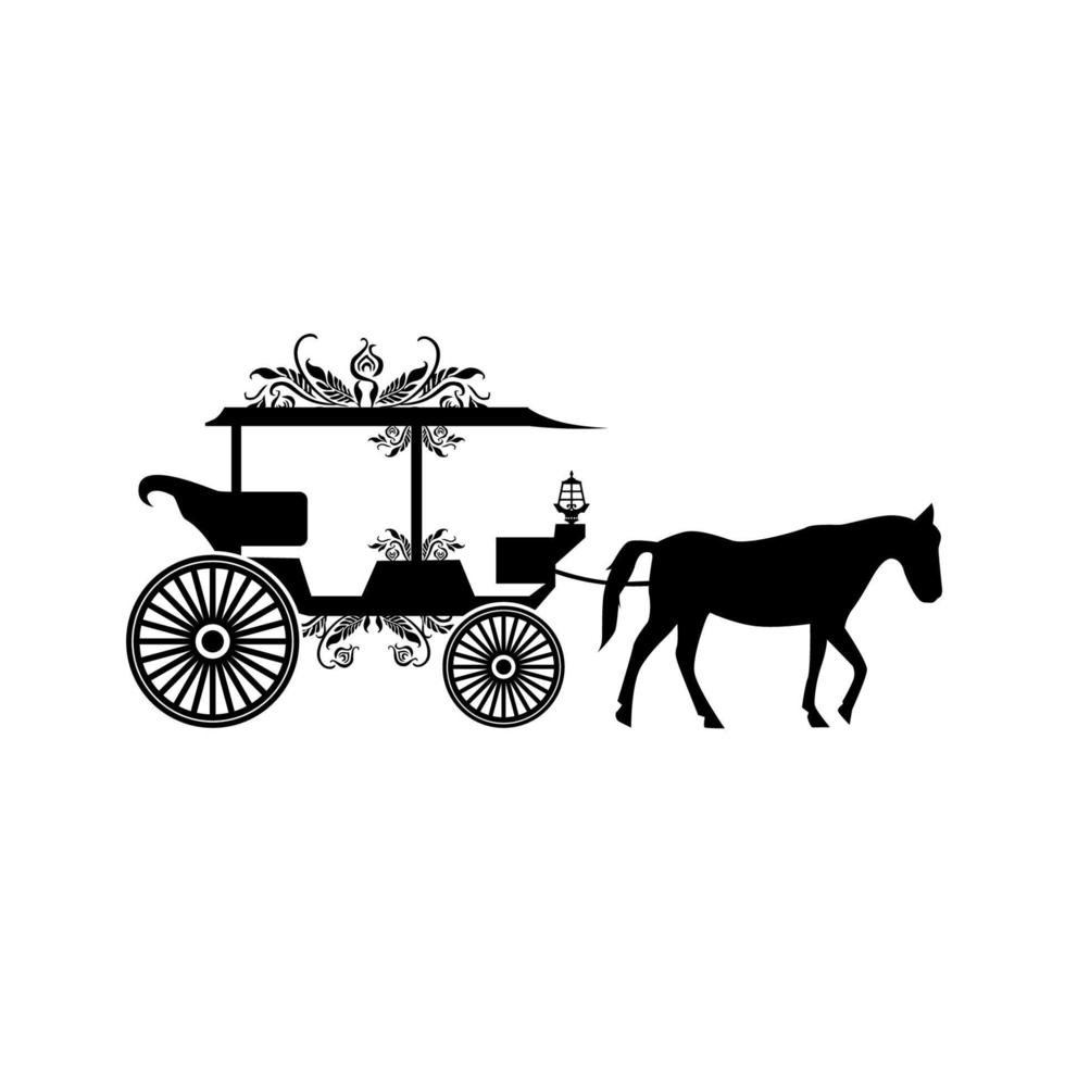 Ilustración carro de caballos dibujado plantilla de diseño de logotipo retro clásico vector