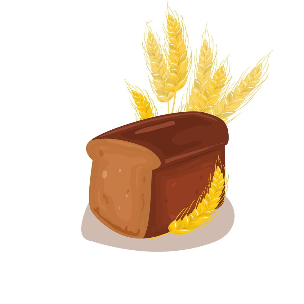 Isolated vector loaf of wheat bread with spikelets. Stock vector.
