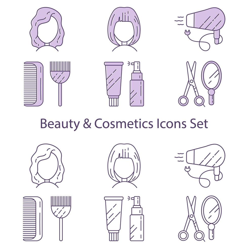 Set of icons for beauty and cosmetics created under the influence of a beauty salon. Suitable for print, web, symbols, applications, infographics. vector