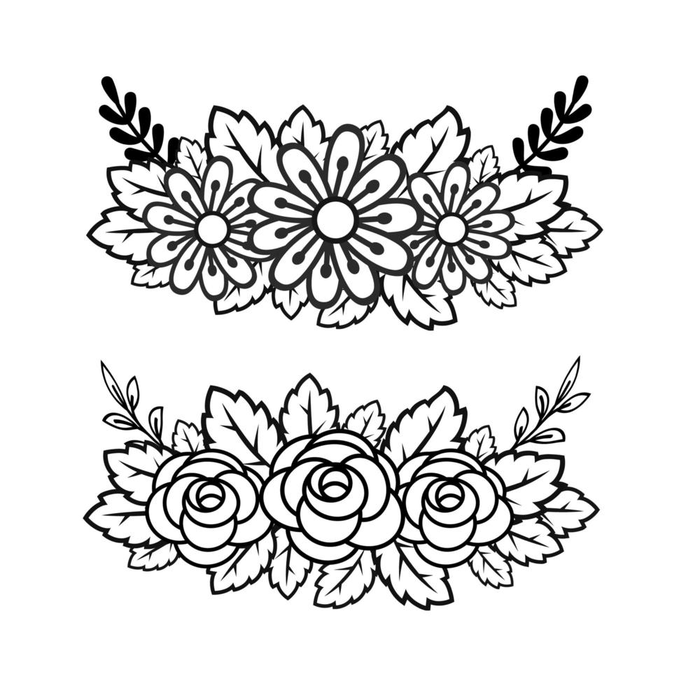 Flower arrangement in color and black and white. Floral motif for design elements. vector