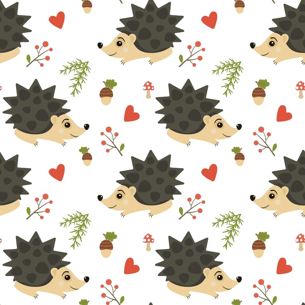 seamless cute hedgehog animal pattern vector illustration