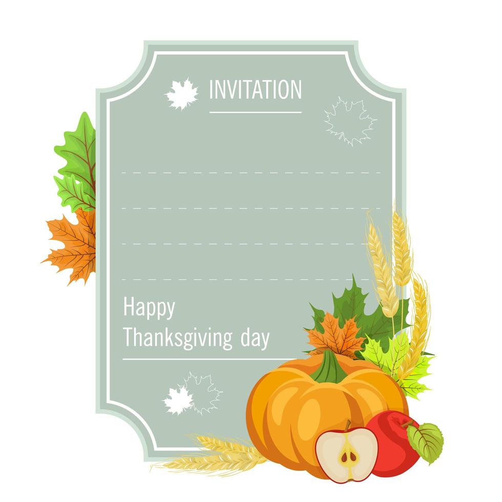 Hand drawn thanksgiving greeting card with pumpkin and Apple . vector