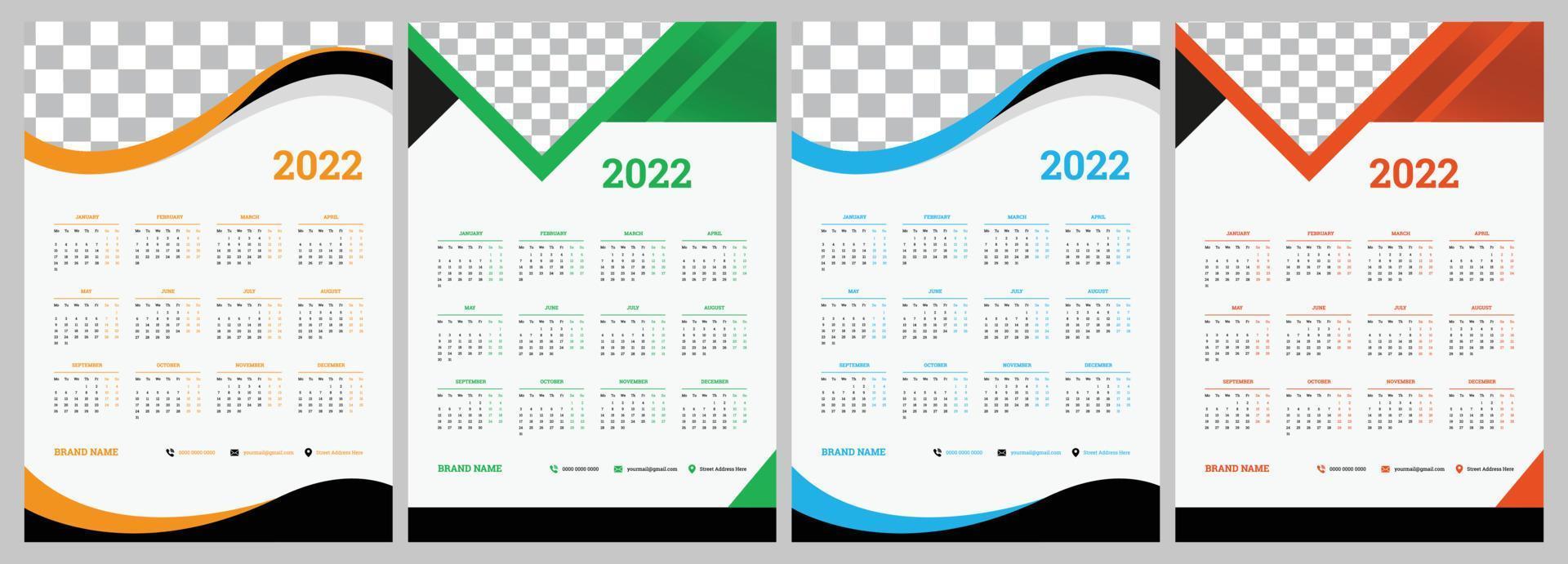 2022 calendar design template Calendar 2022 corporate design New year 2022 calendar design vector