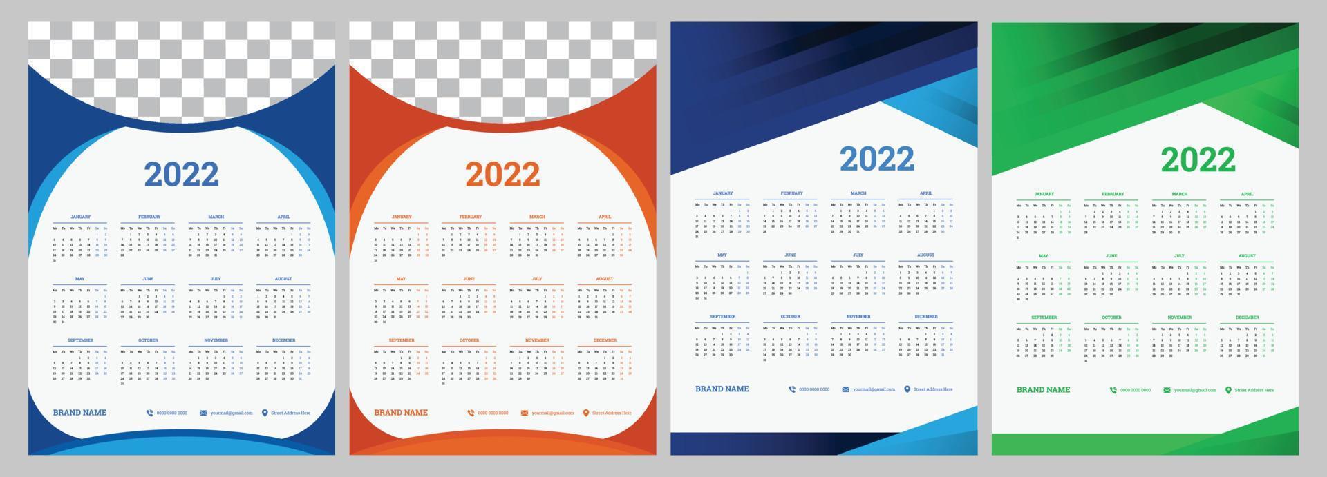 2022 diseño de calendario la semana comienza el lunes vector