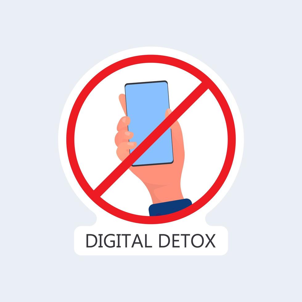 Crossed out hand icon with a phone. The concept of banning devices, device free zone, digital detox. Blank for sticker. Isolated. Vector. vector
